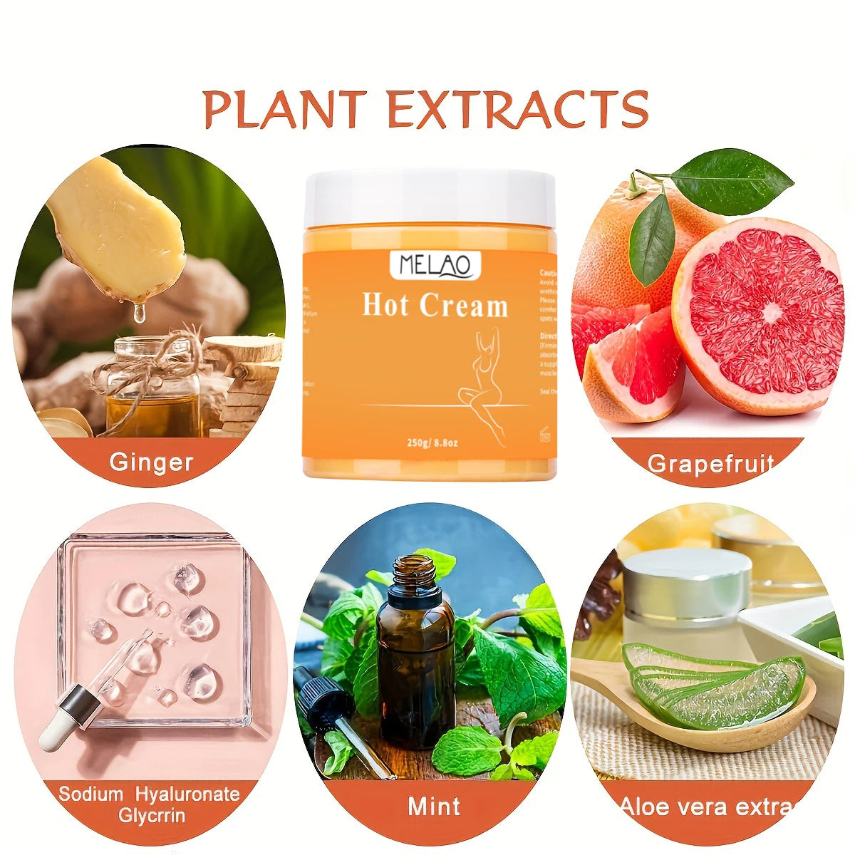 MELAO Hot Cream Massage Gel - Natural and 87% Organic Anti Cellulite Slimming Lotion